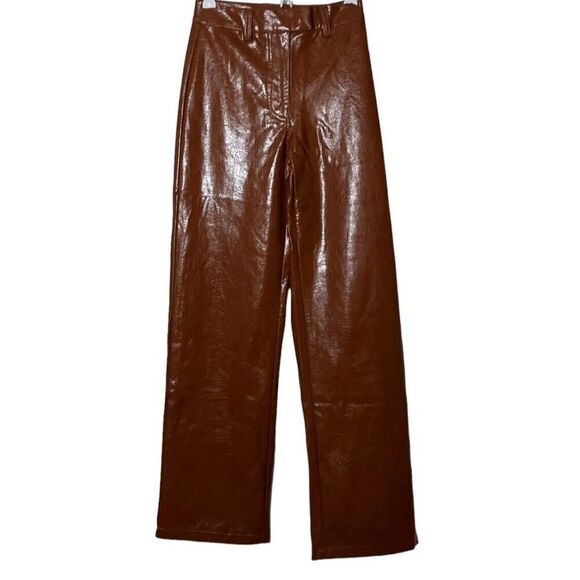 Cotton On Womens Vegan Leather High Rise Medium Brown Party Pants NWT US 20 - Picture 2 of 7